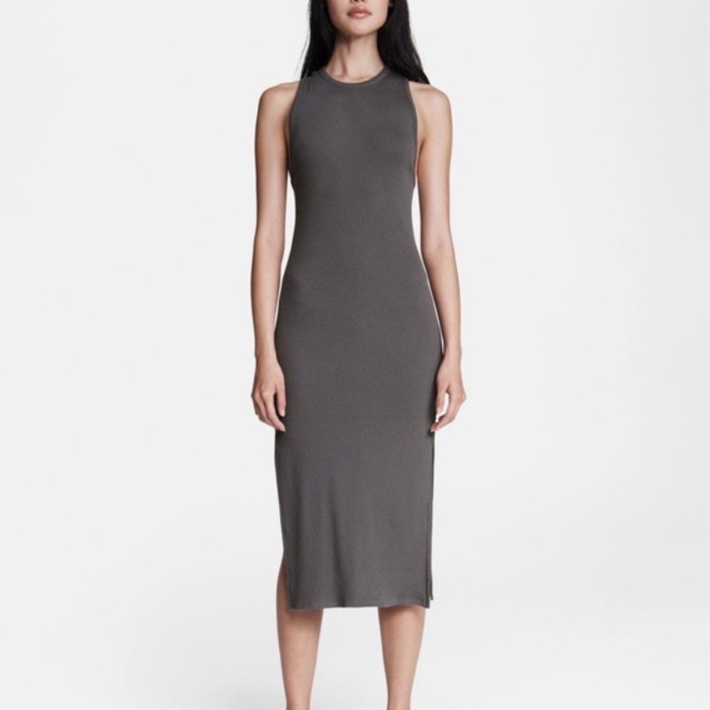 Rag & Bone The Essential Rib Midi Muscle Dress Dark Gray